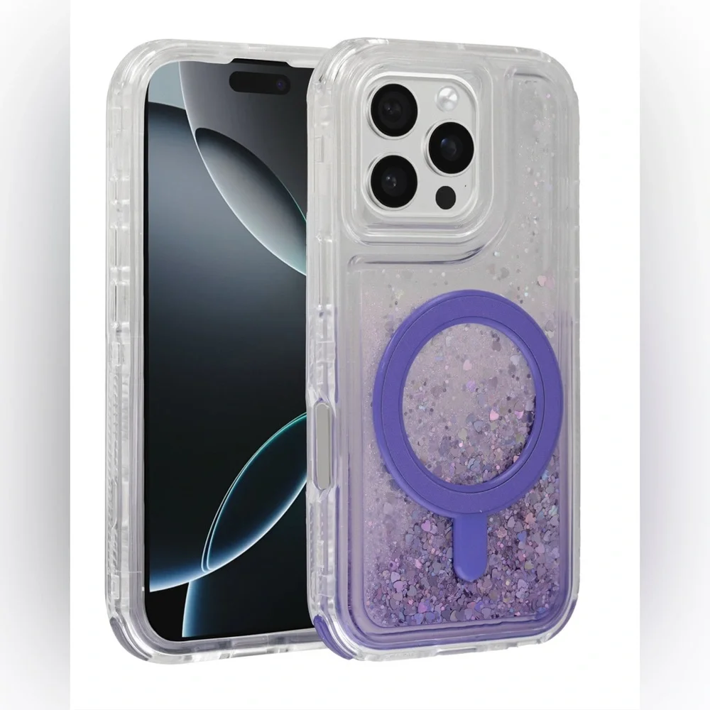 Glitter iPhone 16 Pro Max Case MagSafe Charging Shockproof Iridescent Liquid